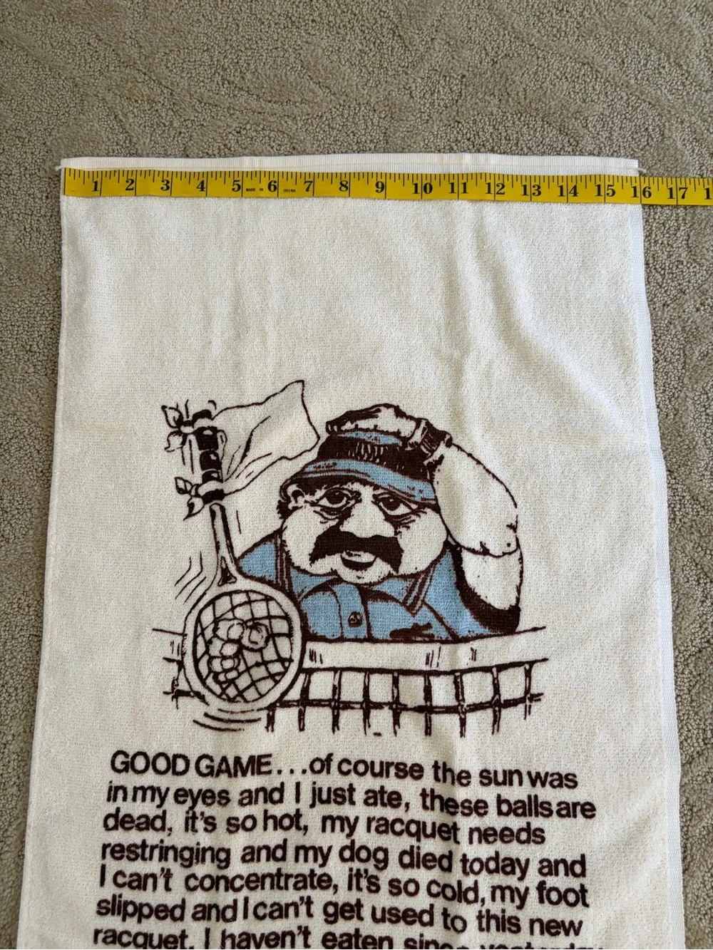 Novelty Tennis Print Hand Bath Towel - Off White